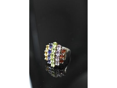 925 Sterling Silver Multi Gemstones Ring Size 8.5