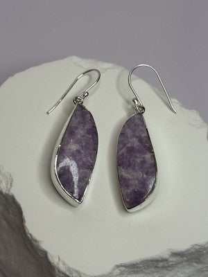 925 Sterling Silver Lepidolite Earrings Length 2 Inch
