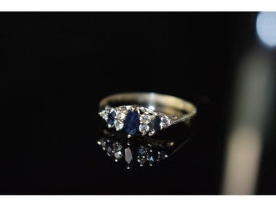 925 Sterling Silver Sapphire & CZ Ring Size 7