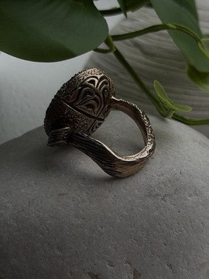 Vintage Nature Art 925 Sterling Silver Dragonfly Resin Ring Size 6.5