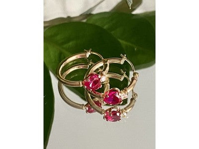 10K Yellow Gold Rubies & Diamonds Hearts Earrings