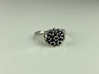 925 Sterling Silver Sapphires "Flower" Ring Size 8