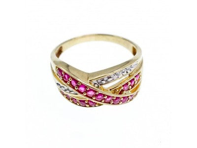 10K Yellow Gold Ruby & White Sapphire Ring Size 10