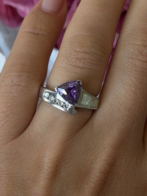 925 Sterling Silver Amethyst Opal Beryl Ring Size 7