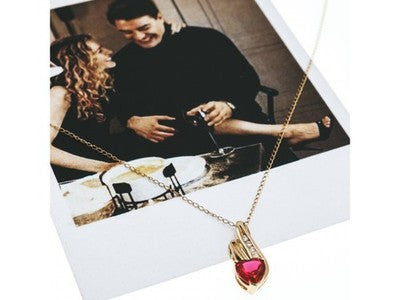 10K Yellow Gold Ruby & Diamonds Heart Chain With Pendant