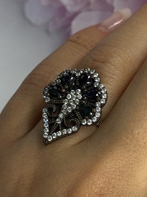 925 Sterling Silver Sapphire & CZ Ring Size 7.5