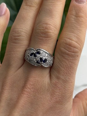925 Sterling Silver Sapphire & Beryl Ring Size 10