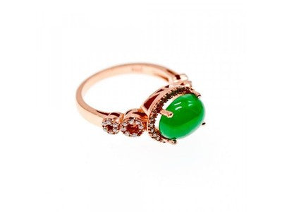 925 Sterling Silver Gold Plated Green Nephrite (Jade) & CZ Ring Size 8