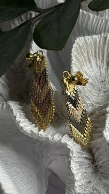 Tricolor Dangle Italy 925 Sterling Silver Gold Plated Earrings
