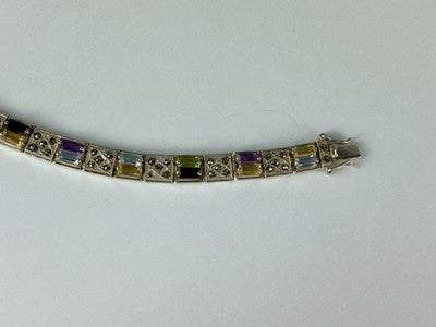 925 Sterling Silver Multi Gemstones Bracelet