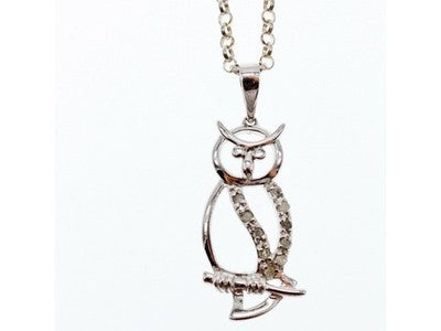 925 Sterling Silver CZ "Owl" Chain With Pendant Italy