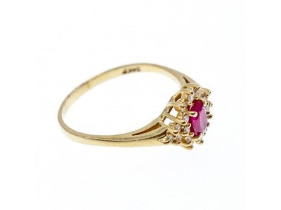 14K Yellow Gold Ruby & Diamonds Ring Size 8