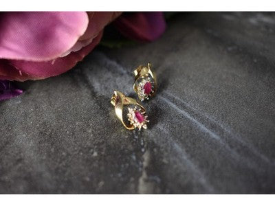 10K Yellow Gold Ruby & Diamonds Earrings