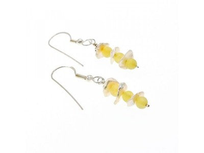 925 Sterling Silver Yellow Agate & Mother Of Pearl Earrings