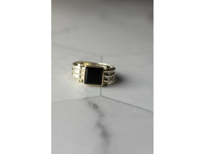 925 Sterling Silver Black Agate Signet Ring Size 6.5