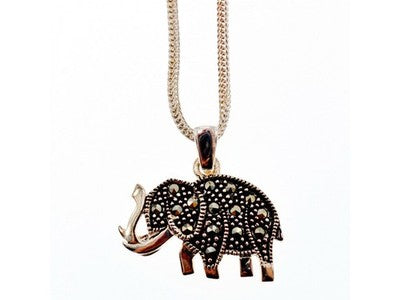 925 Sterling Silver Marcasites "Elephant" Chain With Pendant