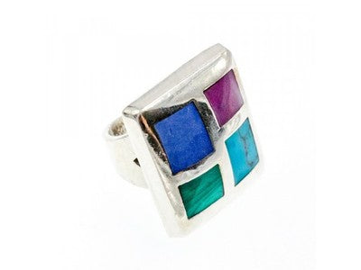 925 Sterling Silver Multicolor Agate Ring Size 5.5