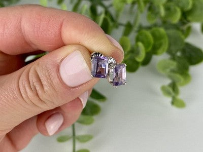 925 Sterling Silver Amethyst Stud Earrings