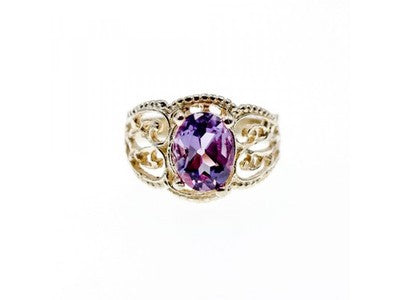 925 Sterling Silver Amethyst Openwork Ring Size 7