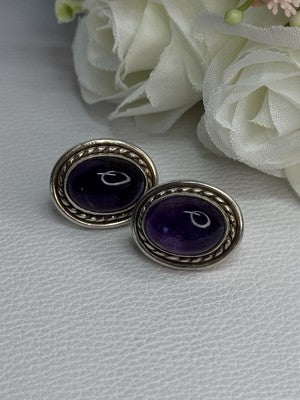 925 Sterling Silver Amethyst Earrings Length 0.75 Inch