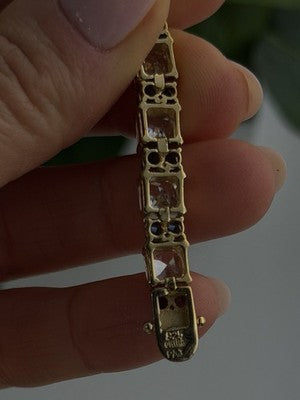 925 Sterling Silver Gold Plated White Colorless & Blue Cz Bracelet 7.5