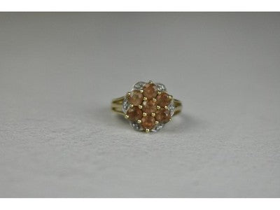 925 Sterling Silver Gold Plated Hessonite & Quartz Ring Size 6.5