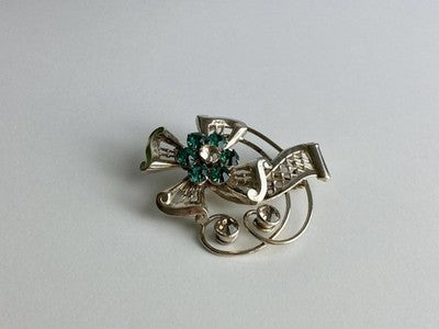 Vintage 925 Sterling Silver Jewelry Glass "Flowering" Brooch