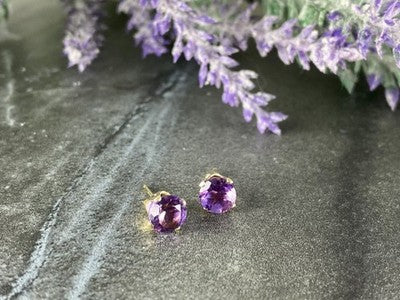 14K Yellow Gold Amethyst Earrings