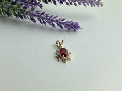 14K Yellow Gold Ruby & White Topaz Pendant