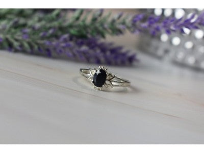 925 Sterling Silver Black Spinel Ring Size 10.25