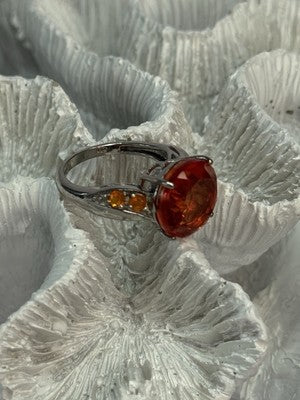 925 Sterling Silver Orange Spinel Ring Size 6