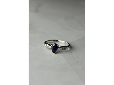 925 Sterling Silver Sapphire & White/Colorless Topaz Ring Size 7.5