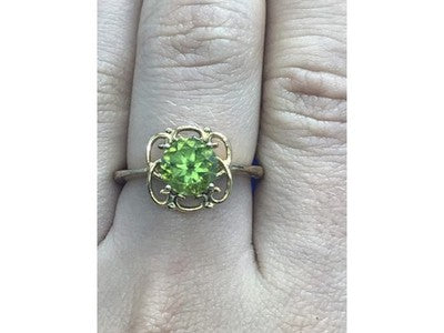 925 Sterling Silver Gold Plated Chrysolite Ring Size 7.5