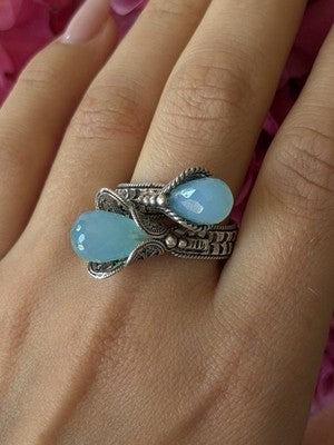 925 Sterling Silver Blue Chalcedony Ring Size 11 Sizable