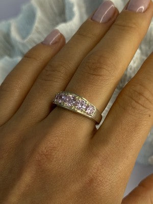 925 Sterling Silver Pink CZ Ring Size 9