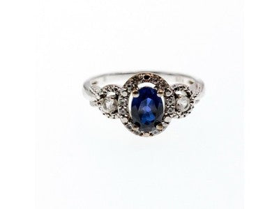 925 Sterling Silver Blue & White Sapphire "Snow Queen" Ring Size 7.25