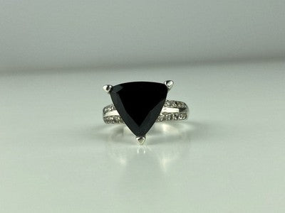 925 Sterling Silver Black Nephrite ( Jade ) & Quartz Ring Size 8
