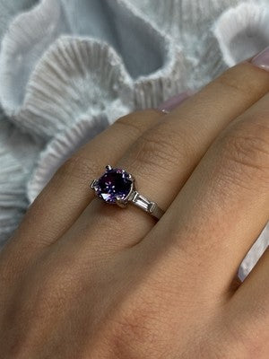 925 Sterling Silver Purple & White Spinel Ring Size 6.5