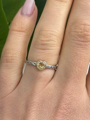ATI 925 Sterling Silver Citrine Heart  Ring Size 6.5