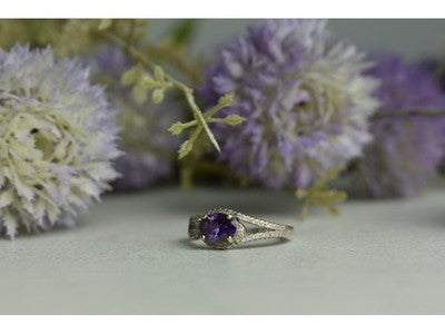 925 Sterling Silver Amethyst & CZ Ring Size 8