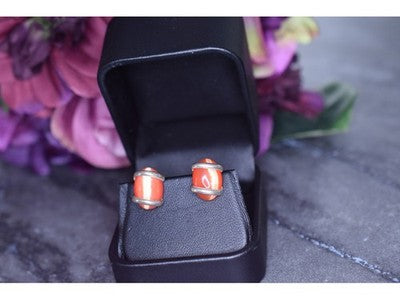 925 Sterling Silver Red Alpanite Stud Earrings
