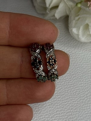 925 Sterling Silver Ruby Sapphire Emerald Earrings Length 0.80 Inch
