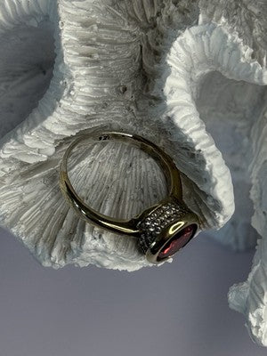 925 Sterling Silver Orange Crystal Ring Size 7