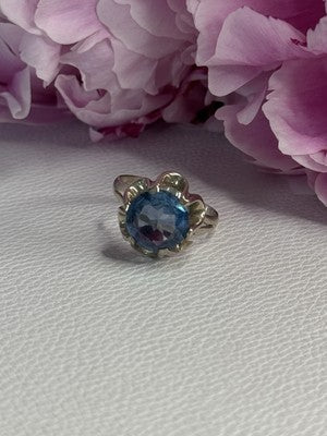 925 Sterling Silver Aquamarine Flower Ring Size 6