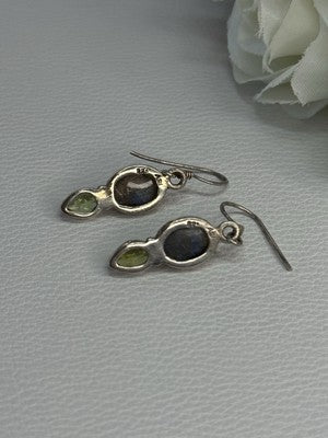 925 Sterling Silver Peridot & Moonstone Earrings Length 1.40 Inch