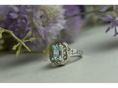 925 Sterling Silver Blue Spinel Openwork Ring Size 6