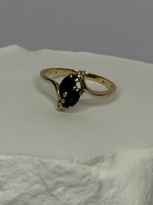 14K Yellow Gold Sapphire & Diamond Ring Size 7.5