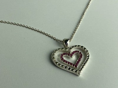 925 Sterling Silver Spinel "Hearts" Chain With Pendant