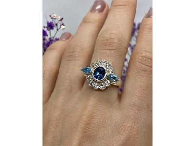 925 Sterling Silver Aquamarine & Goshenite Ring Size 9