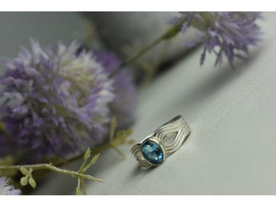 925 Sterling Silver Blue Spinel Ring Size 7